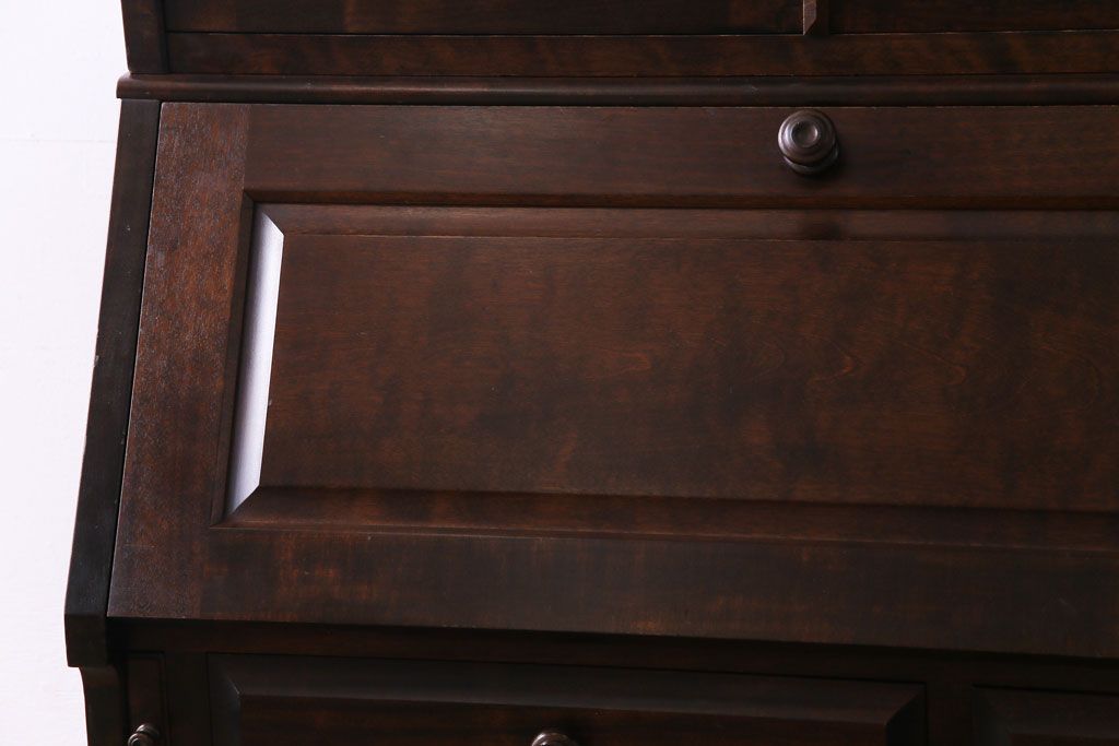 中古　北海道民芸家具　落ち着いた佇まいがお洒落なライティングビューロー(机、収納棚)(定価約50万円)