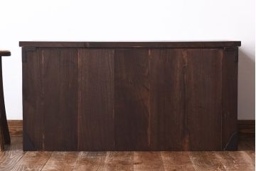 アンティーク家具　和製アンティーク　丸窓　当時物色ガラスがおしゃれな箪笥ローボード(リビングボード、収納棚、戸棚)