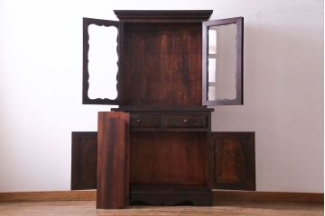 中古　松本民芸家具　#58型　お洒落な扉が印象的な食器棚(カップボード、収納棚)