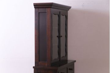 中古　松本民芸家具　#58型　お洒落な扉が印象的な食器棚(カップボード、収納棚)