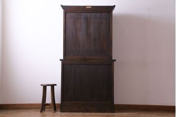 中古　松本民芸家具　#58型　お洒落な扉が印象的な食器棚(カップボード、収納棚)