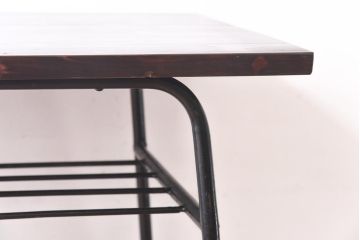 リメイク　ヒノキ材天板　古い鉄脚を合わせた小振りのテーブル(サイドテーブル、作業台、鉄脚テーブル)(1)