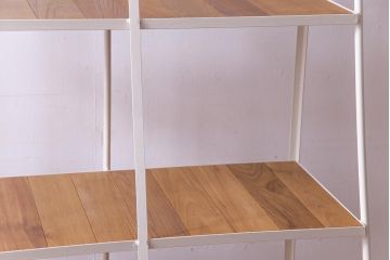 ラフジュ工房オリジナル　チーク無垢材　ペイント台形アイアンラック(飾り棚、陳列棚)