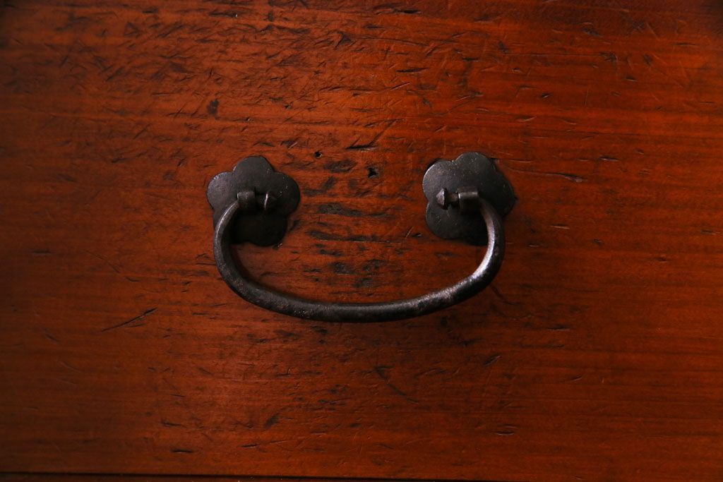 アンティーク家具　和製アンティーク　リメイク　片開き戸付き蝶覆輪金具の時代箪笥サイドチェスト(サイドボード、引き出し)