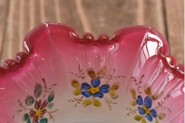 ヨーロッパビンテージ　手描きの花柄が上品なガラスシェード(ペンダントライト、天井照明)