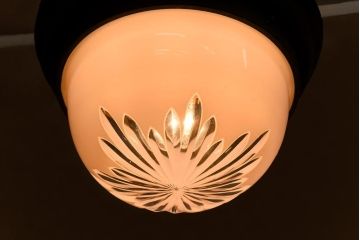 和製アンティーク　大正期　白切子カットガラスライト(カバー、天井照明)