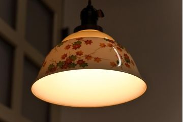 オールドノリタケ(則武、日本陶器)　紅葉が愛らしい電灯笠(シェード、ペンダントライト、吊り下げ照明)(1)