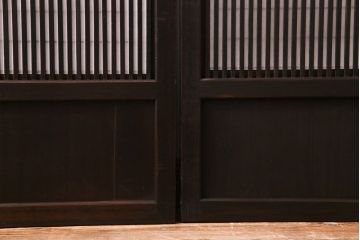 和製アンティーク　裏障子付き　モダンなダイヤガラス入り格子戸(障子戸、引き戸)4枚セット