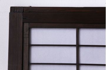 和製アンティーク　裏障子付き　モダンなダイヤガラス入り格子戸(障子戸、引き戸)4枚セット