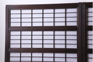 和製アンティーク　裏障子付き　モダンなダイヤガラス入り格子戸(障子戸、引き戸)4枚セット