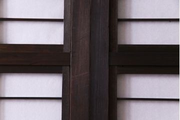 和製アンティーク　裏障子付き　モダンなダイヤガラス入り格子戸(障子戸、引き戸)4枚セット