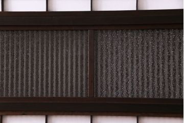 和製アンティーク　裏障子付き　モダンなダイヤガラス入り格子戸(障子戸、引き戸)4枚セット