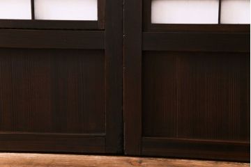 和製アンティーク　裏障子付き　モダンなダイヤガラス入り格子戸(障子戸、引き戸)4枚セット