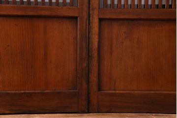 昭和レトロ　板ガラス裏障子留め　花ガラス入り　温かな色味が魅力の格子戸(ガラス帯戸、引き戸、建具)3枚セット