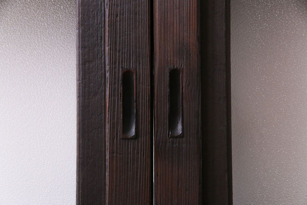 和製アンティーク　裏ガラス付き　モダンな空間づくりにおすすめな格子戸(ガラス戸、引き戸、建具)2枚セット