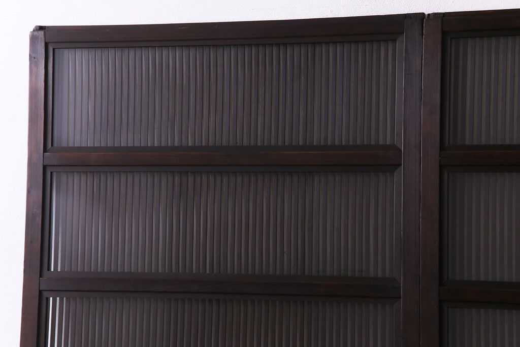 和製アンティーク　裏ガラス付き　モダンな空間づくりにおすすめな格子戸(ガラス戸、引き戸、建具)2枚セット