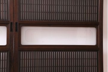 和製アンティーク　板ガラス裏障子留め　大正ロマンのお部屋におすすめな格子戸(ガラス帯戸、引き戸、建具)2枚セット