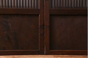 和製アンティーク　板ガラス裏障子留め 古い木の味わいが風情漂う格子戸4枚セット(仕切り戸、引き戸、建具)