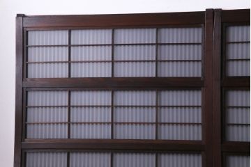 和製アンティーク　板ガラス裏障子留め 古い木の味わいが風情漂う格子戸4枚セット(仕切り戸、引き戸、建具)