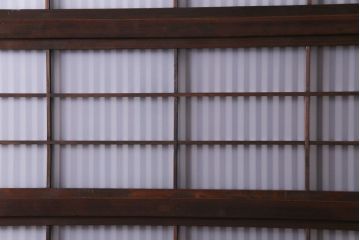 和製アンティーク　板ガラス裏障子留め 古い木の味わいが風情漂う格子戸4枚セット(仕切り戸、引き戸、建具)