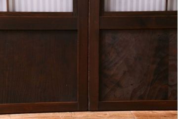 和製アンティーク　板ガラス裏障子留め 古い木の味わいが風情漂う格子戸4枚セット(仕切り戸、引き戸、建具)