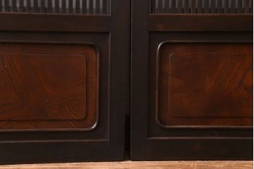 和製アンティーク　板ガラス裏障子留め　オリジナル花ガラス入り格子戸2枚セット(引き戸、ガラス帯戸、仕切り戸)