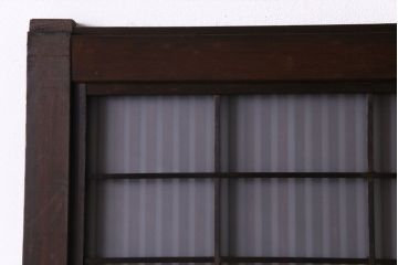 和製アンティーク　板ガラス裏障子留め　オリジナル花ガラス入り格子戸2枚セット(引き戸、ガラス帯戸、仕切り戸)