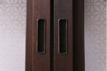 和製アンティーク　板ガラス裏障子留め　オリジナル花ガラス入り格子戸2枚セット(引き戸、ガラス帯戸、仕切り戸)