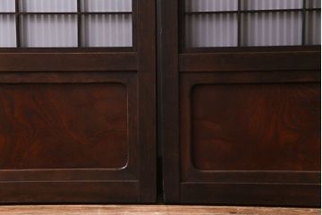 和製アンティーク　板ガラス裏障子留め　オリジナル花ガラス入り格子戸2枚セット(引き戸、ガラス帯戸、仕切り戸)