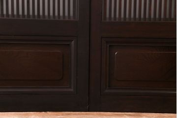 和製アンティーク　板ガラス裏障子留め　花模様ガラス入り　上品な佇まいのレトロな格子戸3枚セット(ガラス帯戸、引き戸、建具)