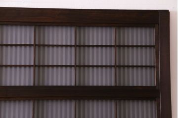 和製アンティーク　板ガラス裏障子留め　花模様ガラス入り　上品な佇まいのレトロな格子戸3枚セット(ガラス帯戸、引き戸、建具)