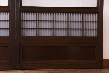 和製アンティーク　板ガラス裏障子留め　花模様ガラス入り　上品な佇まいのレトロな格子戸3枚セット(ガラス帯戸、引き戸、建具)