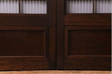 和製アンティーク　板ガラス裏障子留め　花模様ガラス入り　上品な佇まいのレトロな格子戸3枚セット(ガラス帯戸、引き戸、建具)
