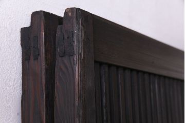 昭和期　板ガラス裏障子留め　色ガラスがアクセントになった格子帯戸(ガラス帯戸、格子戸、引き戸、建具)2枚組