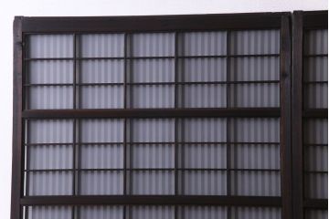 昭和期　板ガラス裏障子留め　色ガラスがアクセントになった格子帯戸(ガラス帯戸、格子戸、引き戸、建具)2枚組