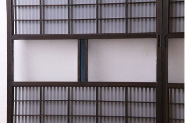昭和期　板ガラス裏障子留め　色ガラスがアクセントになった格子帯戸(ガラス帯戸、格子戸、引き戸、建具)2枚組