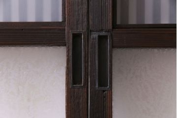 昭和期　板ガラス裏障子留め　色ガラスがアクセントになった格子帯戸(ガラス帯戸、格子戸、引き戸、建具)2枚組