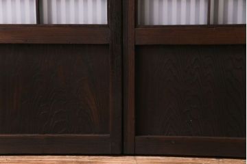 昭和期　板ガラス裏障子留め　色ガラスがアクセントになった格子帯戸(ガラス帯戸、格子戸、引き戸、建具)2枚組