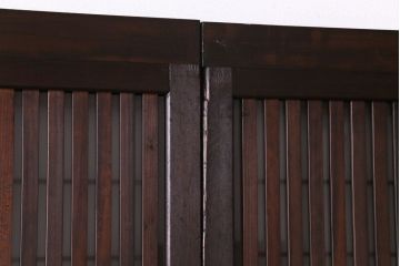 昭和期　板ガラス裏障子留め　ガラスから透ける縦桟が美しい格子戸(ガラス帯戸、仕切り戸、引き戸、建具)2枚組
