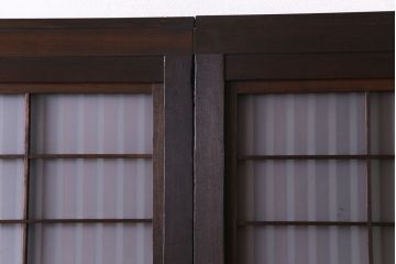 昭和期　板ガラス裏障子留め　ガラスから透ける縦桟が美しい格子戸(ガラス帯戸、仕切り戸、引き戸、建具)2枚組