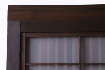 昭和期　板ガラス裏障子留め　ガラスから透ける縦桟が美しい格子戸(ガラス帯戸、仕切り戸、引き戸、建具)2枚組