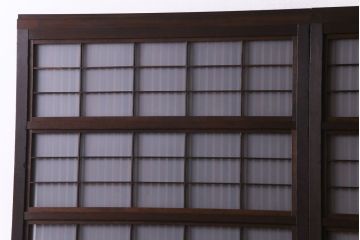 昭和期　板ガラス裏障子留め　ガラスから透ける縦桟が美しい格子戸(ガラス帯戸、仕切り戸、引き戸、建具)2枚組