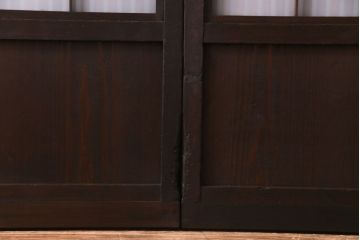 昭和期　板ガラス裏障子留め　ガラスから透ける縦桟が美しい格子戸(ガラス帯戸、仕切り戸、引き戸、建具)2枚組
