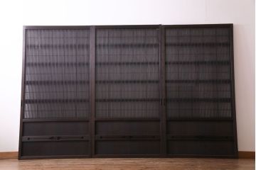 極上品　板ガラス裏障子留め　品の良い意匠が施された万本格子戸(仕切り戸、引き戸、建具)3枚組