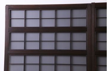 極上品　板ガラス裏障子留め　品の良い意匠が施された万本格子戸(仕切り戸、引き戸、建具)3枚組