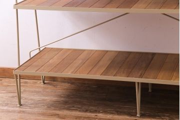 ラフジュオリジナル　ペイント　チーク材　シンプルですっきりと取り入れられるアイアンラック(飾り棚、陳列棚)