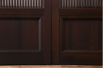 昭和期　板ガラス裏障子留め　木の良さが味わえるシンプルな格子帯戸(ガラス帯戸、格子戸、仕切り戸、引き戸、建具)2枚組