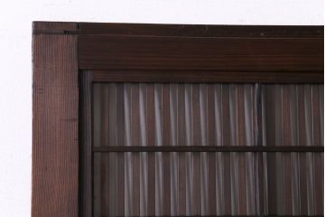 昭和期　板ガラス裏障子留め　木の良さが味わえるシンプルな格子帯戸(ガラス帯戸、格子戸、仕切り戸、引き戸、建具)2枚組