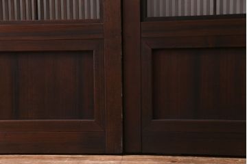昭和期　板ガラス裏障子留め　木の良さが味わえるシンプルな格子帯戸(ガラス帯戸、格子戸、仕切り戸、引き戸、建具)2枚組