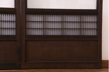 昭和レトロ　板ガラス裏障子留め　懐かしさを感じる麻の葉ガラス入り格子帯戸(ガラス帯戸、格子戸、引き戸、建具)4枚組